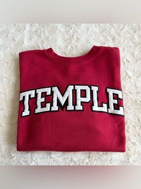 Temple University Crewneck Sweatshirt Womens Medium Red Champion Owls Spell Out